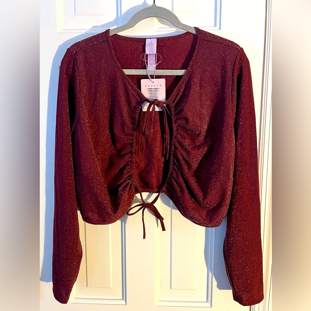 NWT SAVAGE X FENTY Shiny Metallic Long Sleeve Crop Top. Size: 2X.